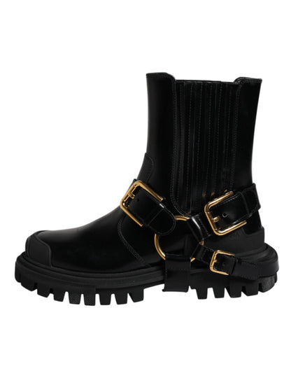 Botas de trekking elásticas de cuero negro sin cordones