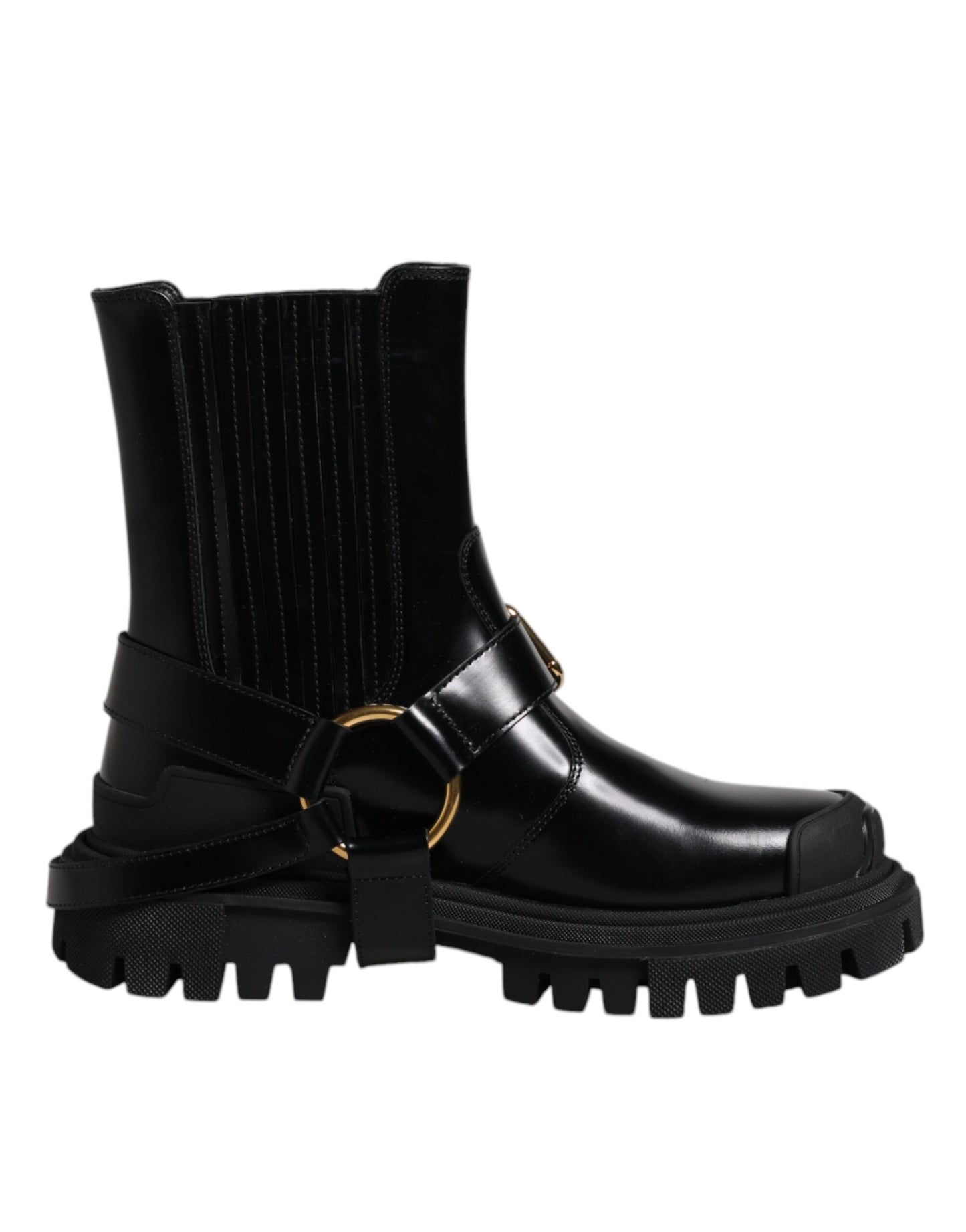 Botas de trekking elásticas de cuero negro sin cordones