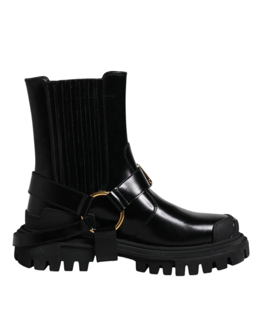 Botas de trekking elásticas de cuero negro sin cordones