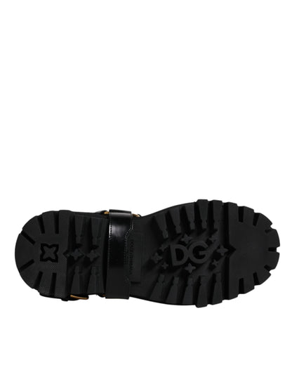 Botas de trekking elásticas de cuero negro sin cordones