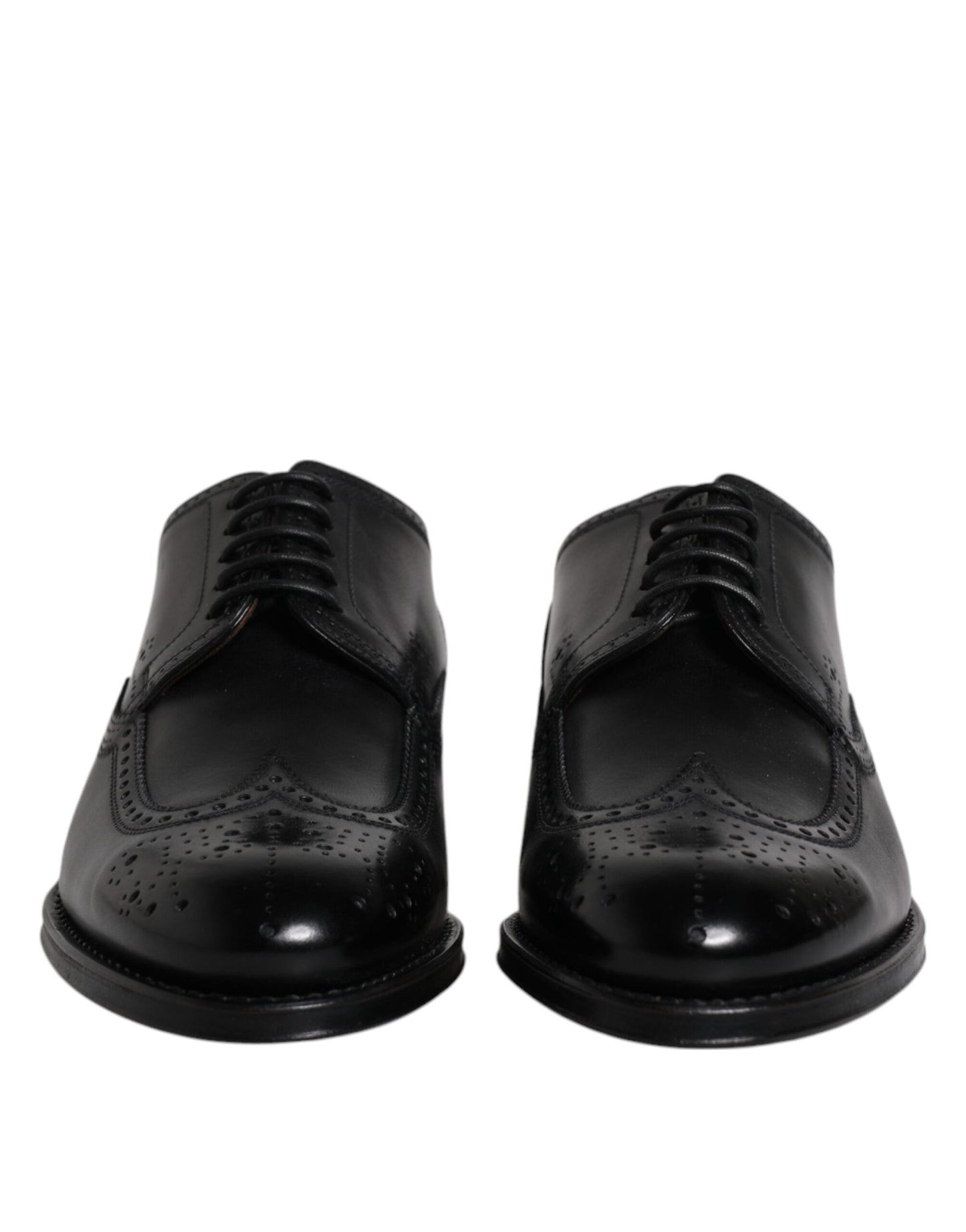 Zapatos formales Derby de cuero negro con punta de ala