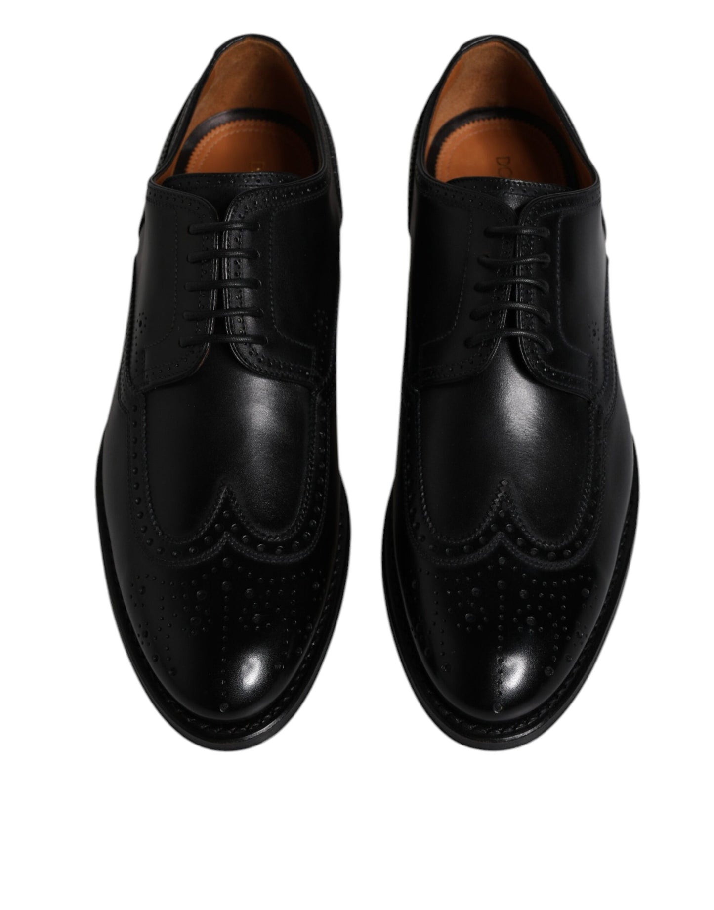 Zapatos formales Derby de cuero negro con punta de ala