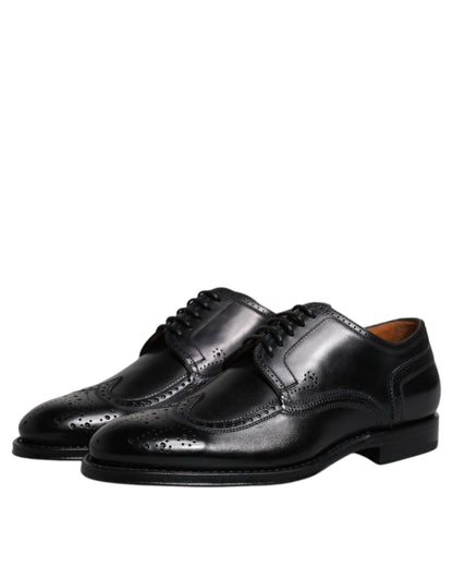 Zapatos formales Derby de cuero negro con punta de ala