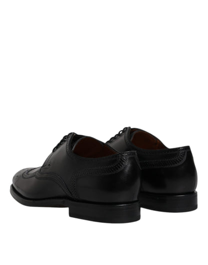 Zapatos formales Derby de cuero negro con punta de ala