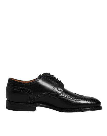 Zapatos formales Derby de cuero negro con punta de ala