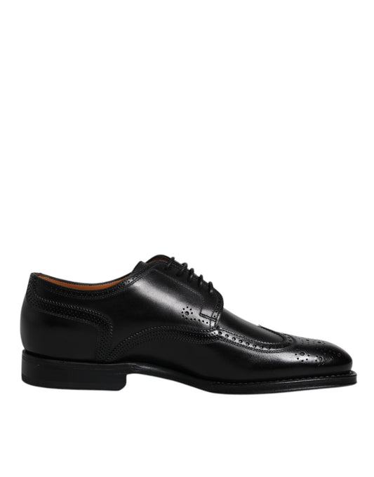 Zapatos formales Derby de cuero negro con punta de ala