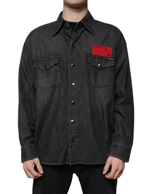 Camisa vaquera de algodón con botones y logotipo negro