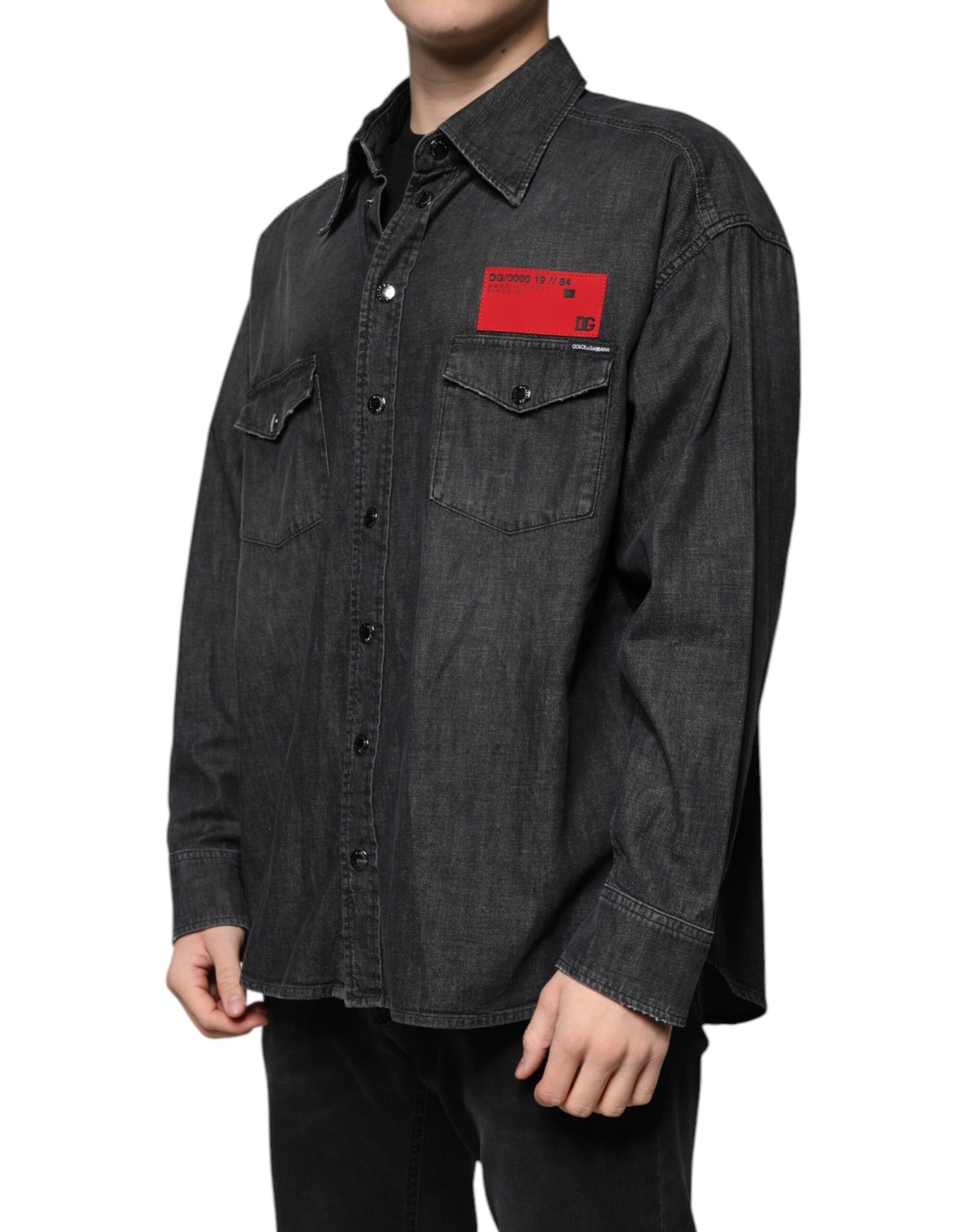 Camisa vaquera de algodón con botones y logotipo negro