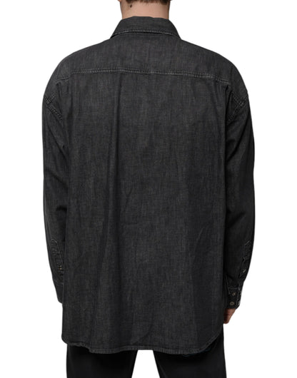 Camisa vaquera de algodón con botones y logotipo negro