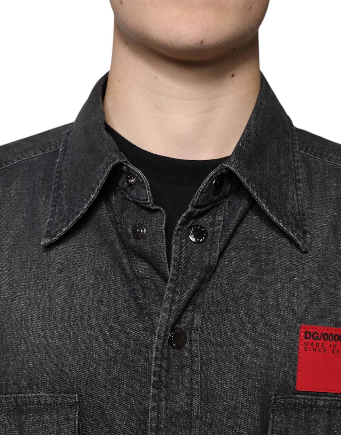 Camisa vaquera de algodón con botones y logotipo negro