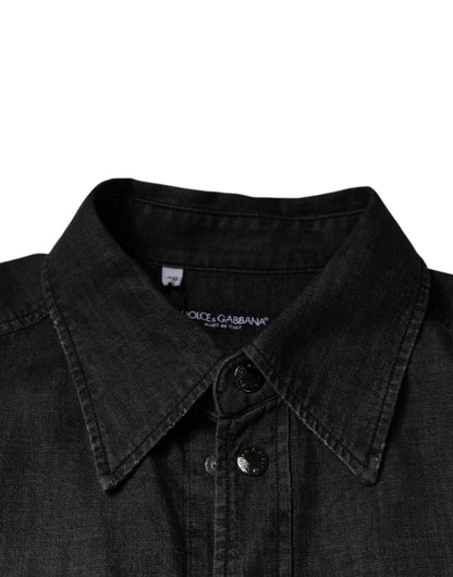 Camisa vaquera de algodón con botones y logotipo negro