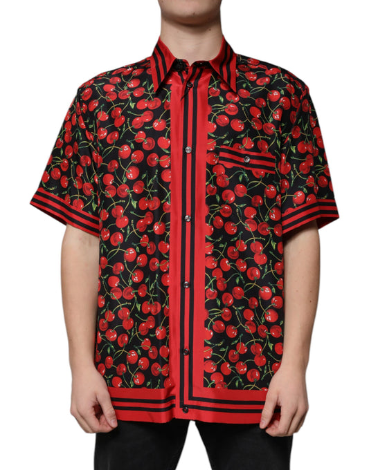 Camisa informal de seda con botones y color cereza negra