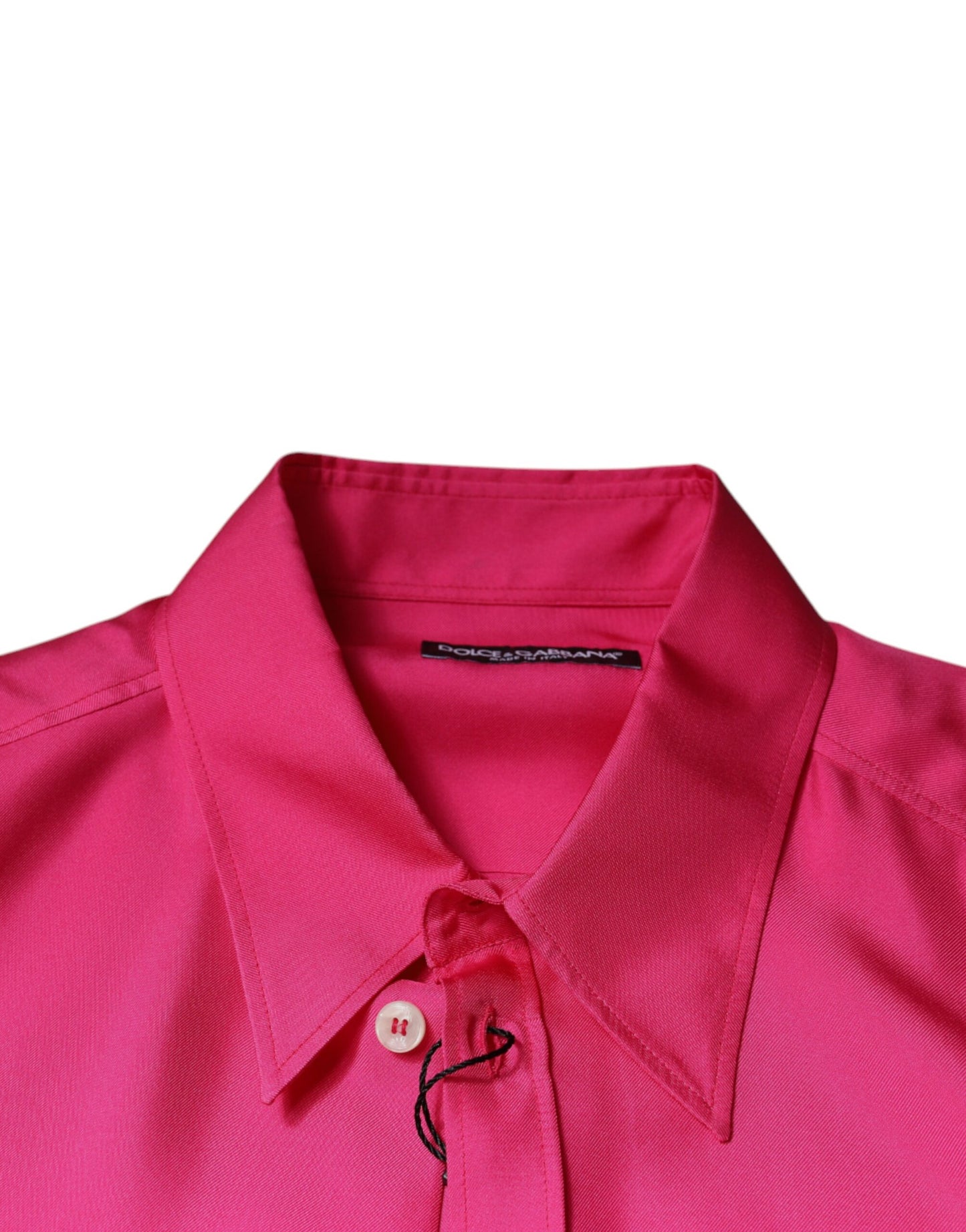 Camisa de seda rosa con cuello y botones para hombre