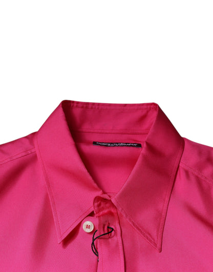 Camisa de seda rosa con cuello y botones para hombre
