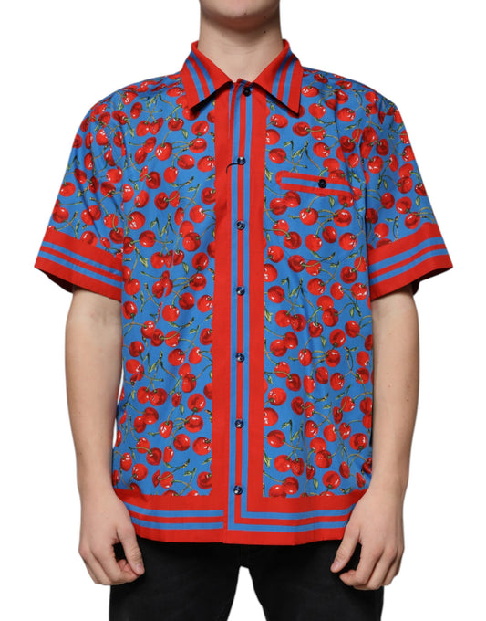 Camisa informal de algodón con botones y color azul cereza