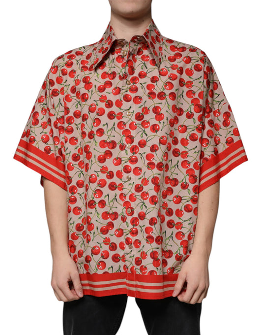 Camisa informal con botones color cereza beige para hombre