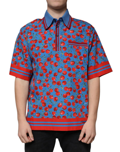 Polo de algodón con cuello azul cereza para hombre