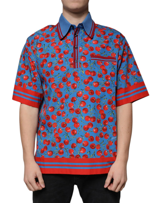 Polo de algodón con cuello azul cereza para hombre