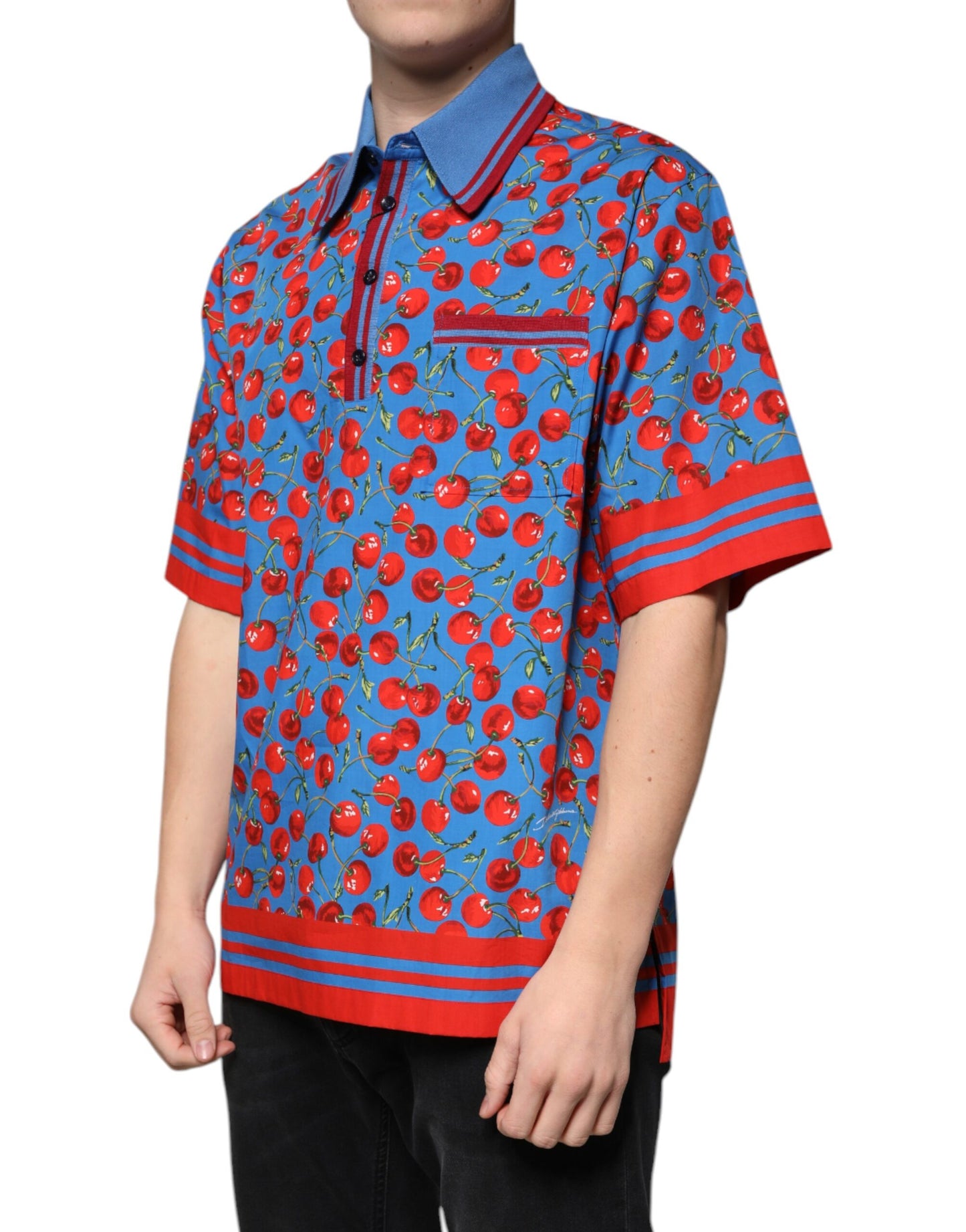 Polo de algodón con cuello azul cereza para hombre