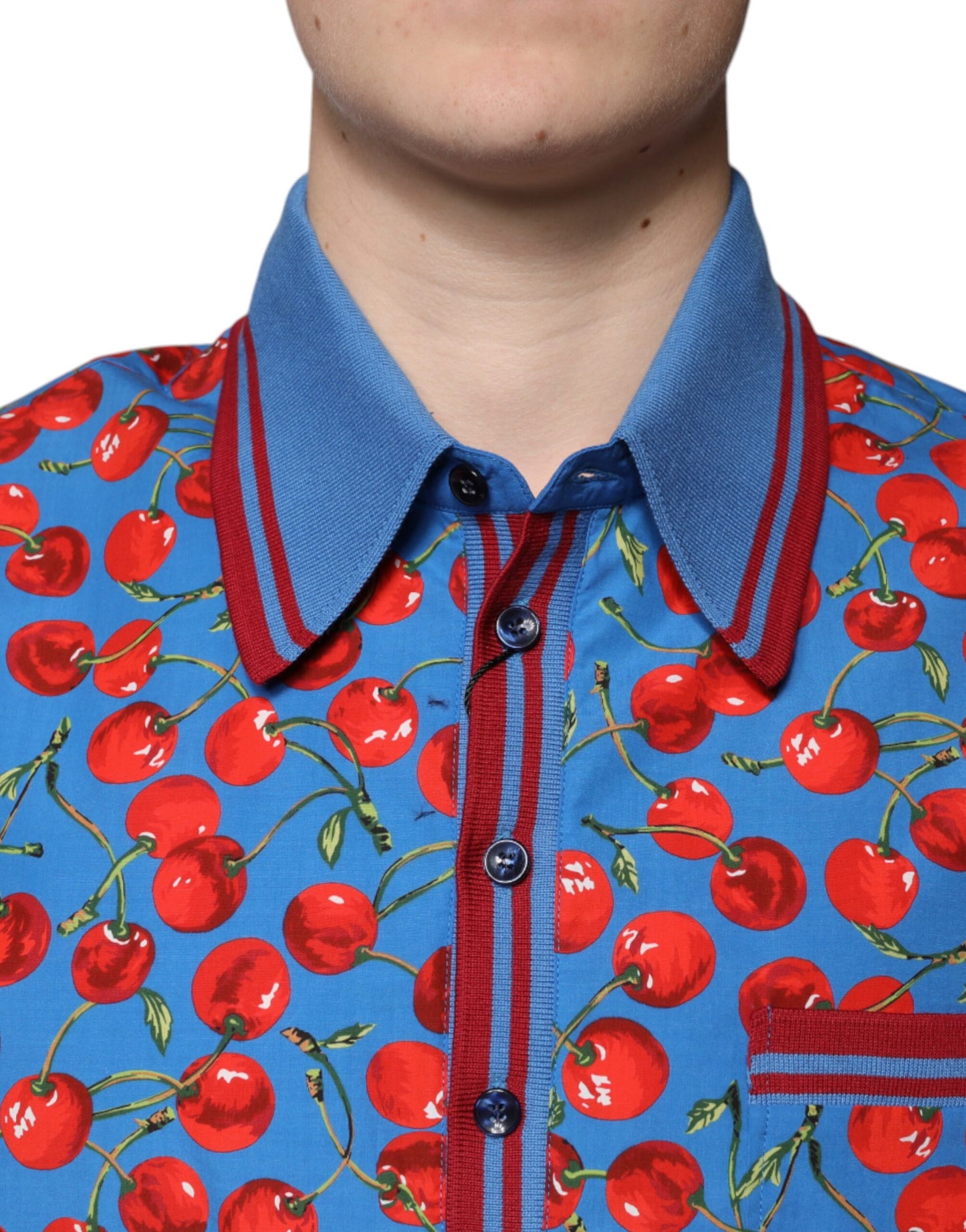Polo de algodón con cuello azul cereza para hombre