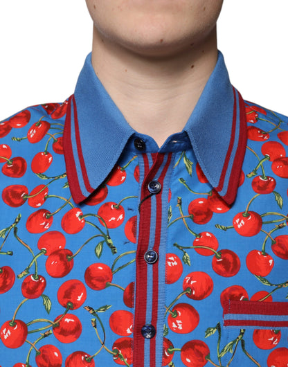 Polo de algodón con cuello azul cereza para hombre