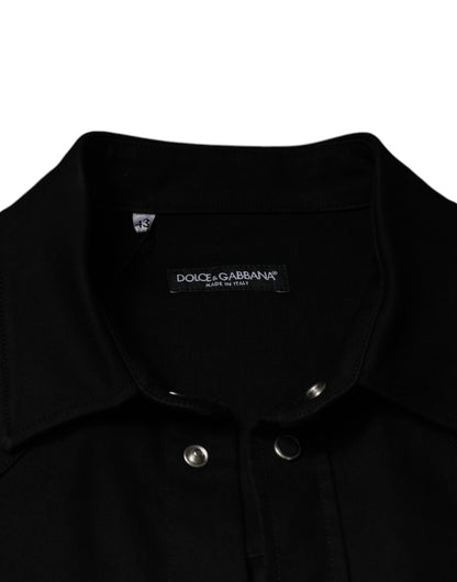 Camisa de algodón negra con cuello y botones