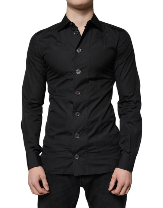 Camisa formal de algodón negra de manga larga