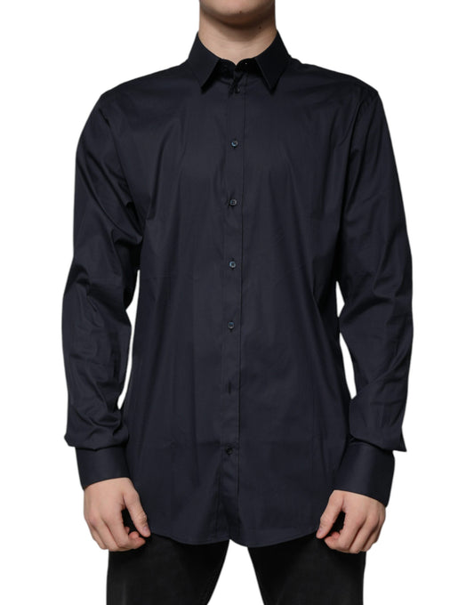 Camisa de vestir formal de mezcla de algodón negra GOLD