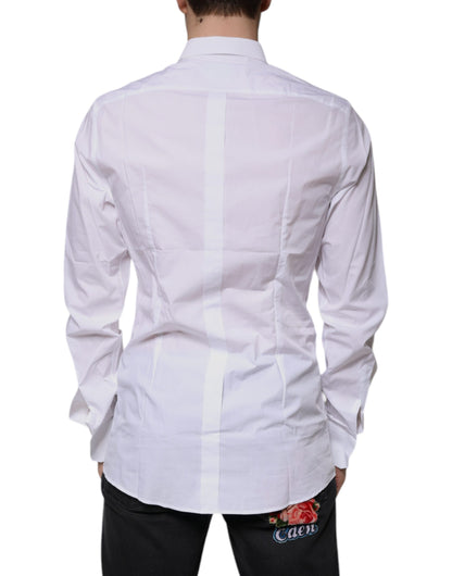 Camisa de vestir formal de algodón blanco con logotipo dorado para hombre