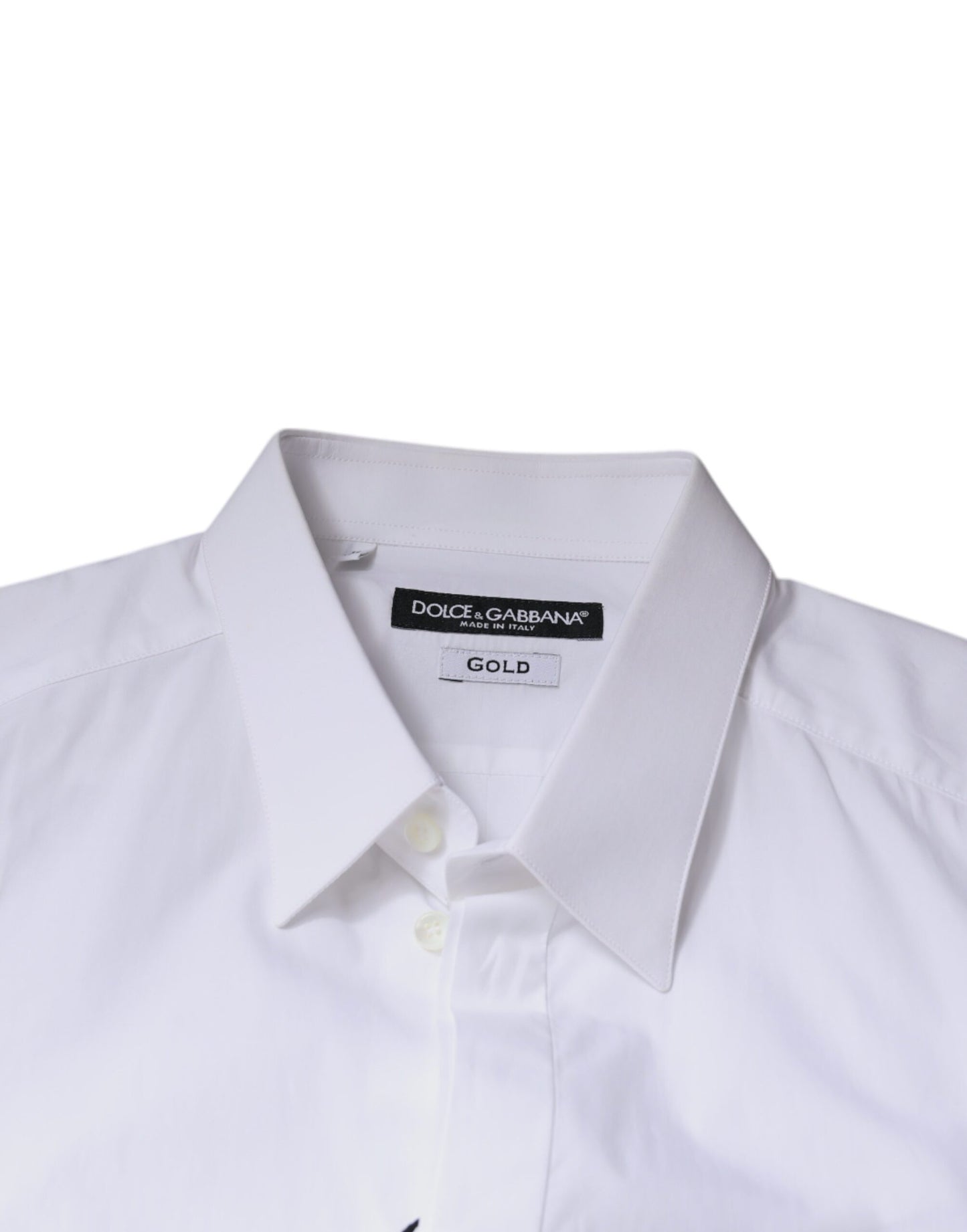 Camisa de vestir formal de algodón blanco con logotipo dorado para hombre