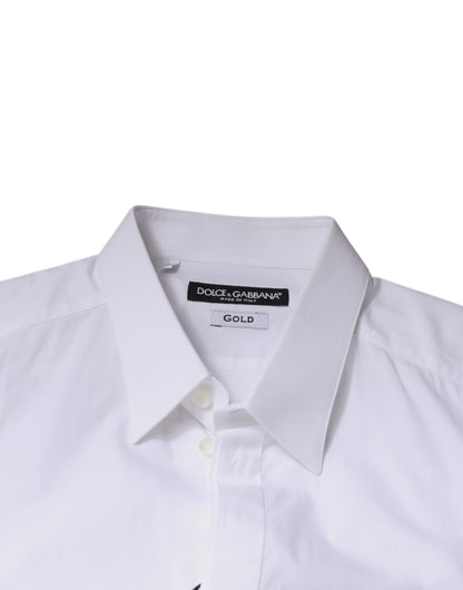 Camisa de vestir formal de algodón blanco con logotipo dorado para hombre