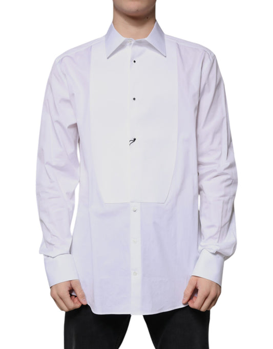 Camisa formal de popelina de algodón con pechera blanca dorada