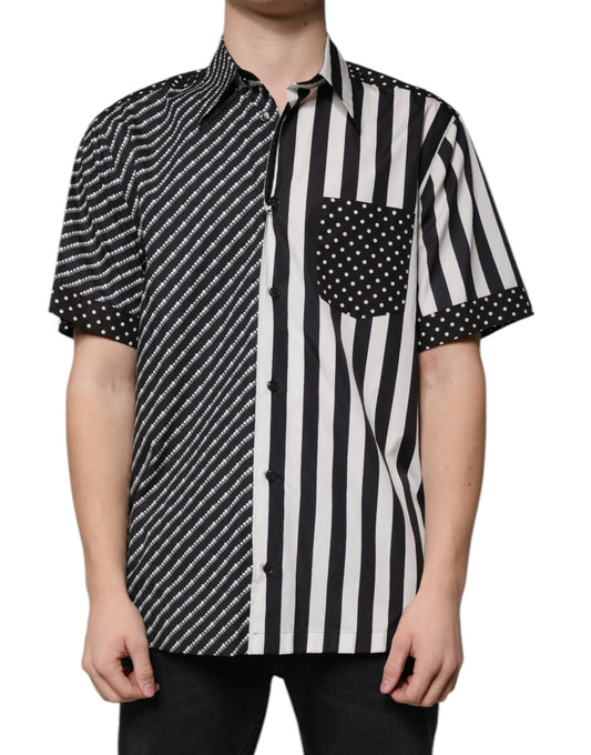 Camisa informal con botones y rayas blancas y negras