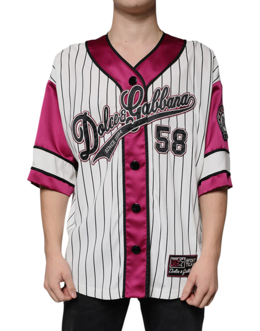 Camiseta con cuello en V y botones de jersey con logotipo multicolor