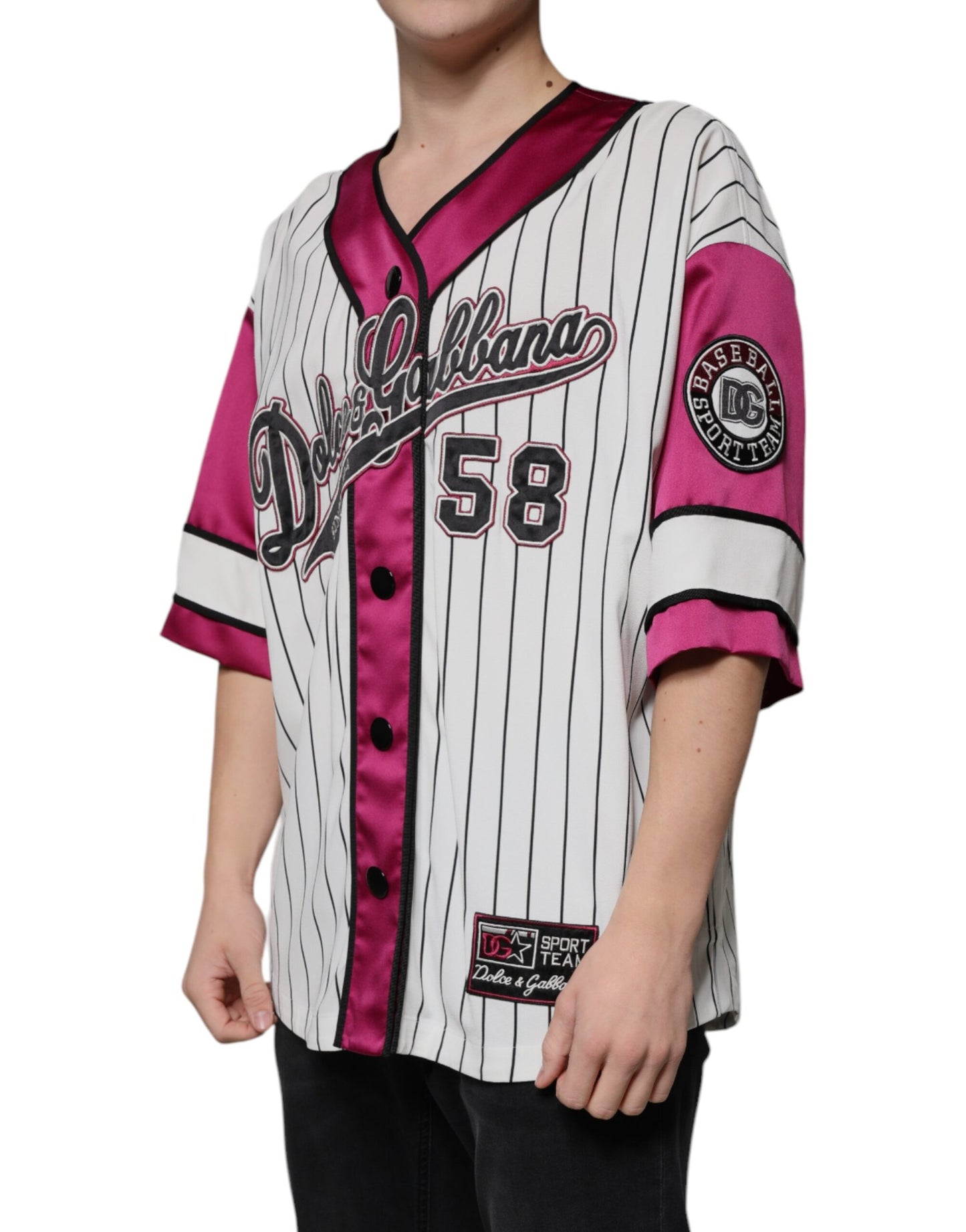 Camiseta con cuello en V y botones de jersey con logotipo multicolor