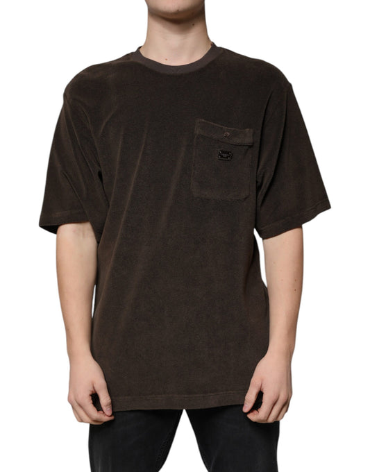 Camiseta de algodón marrón de cuello redondo y manga corta