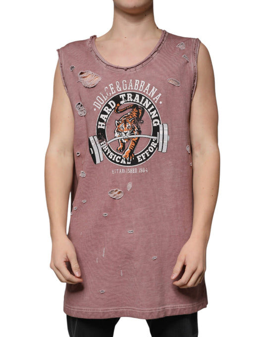 Camiseta sin mangas de algodón marrón con cuello redondo