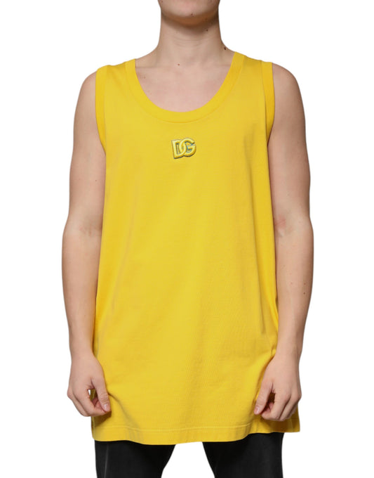 Camiseta sin mangas de algodón amarilla con cuello redondo