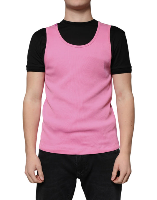 Camiseta sin mangas de algodón rosa con cuello redondo