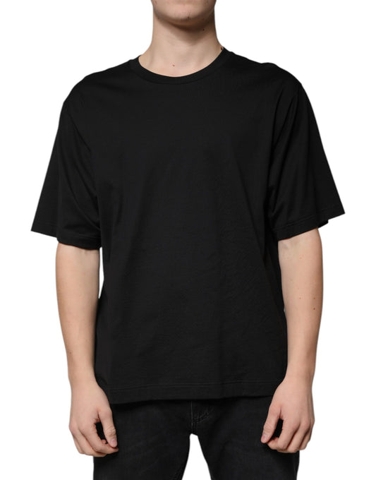 Camiseta negra de algodón con cuello redondo y manga corta