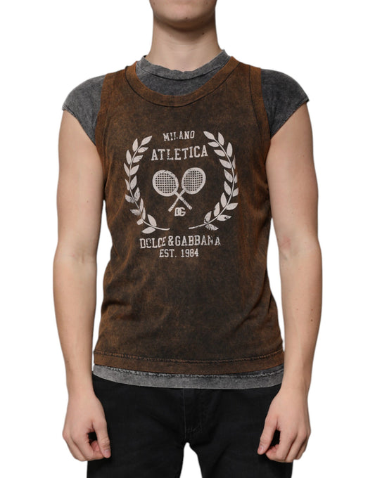 Camiseta sin mangas de algodón marrón con cuello redondo