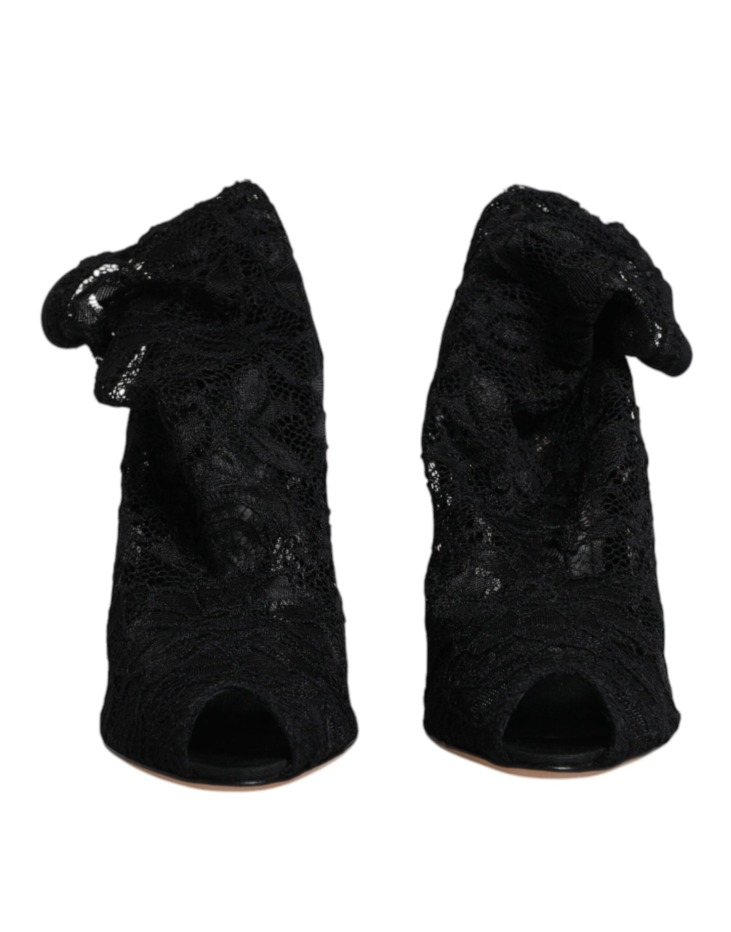 Botas de media pantorrilla con tacones elásticos y encaje negro