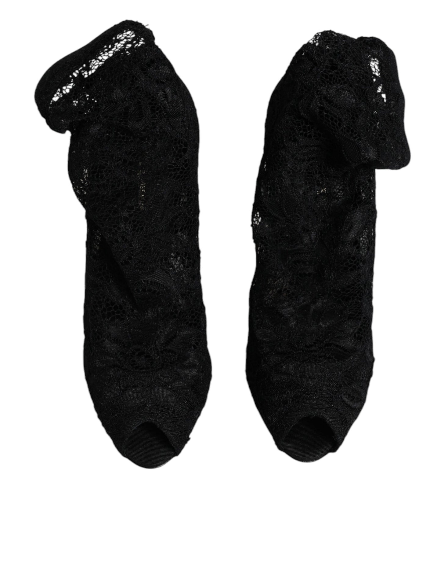 Botas de media pantorrilla con tacones elásticos y encaje negro