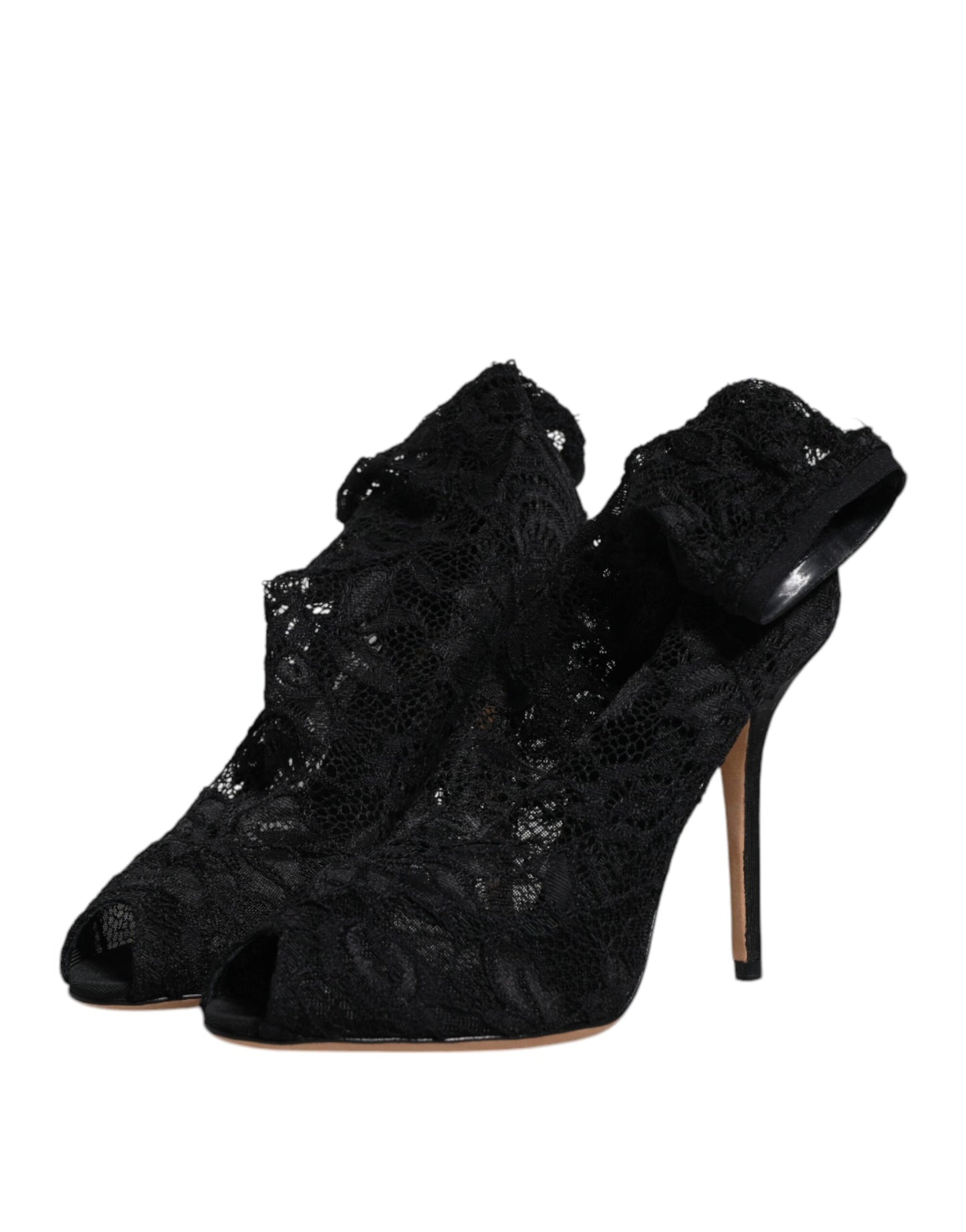 Botas de media pantorrilla con tacones elásticos y encaje negro