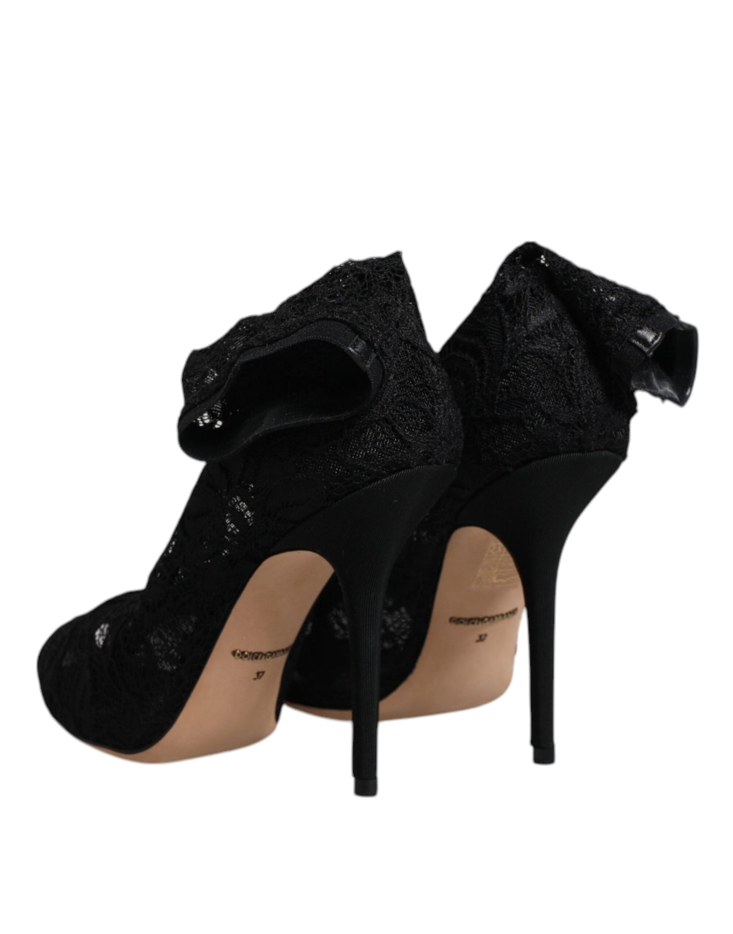 Botas de media pantorrilla con tacones elásticos y encaje negro