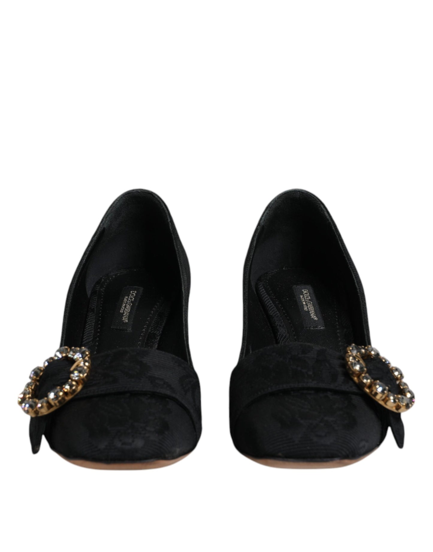 Zapatos de tacón con cristales y brocado negro