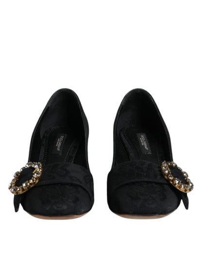Zapatos de tacón con cristales y brocado negro