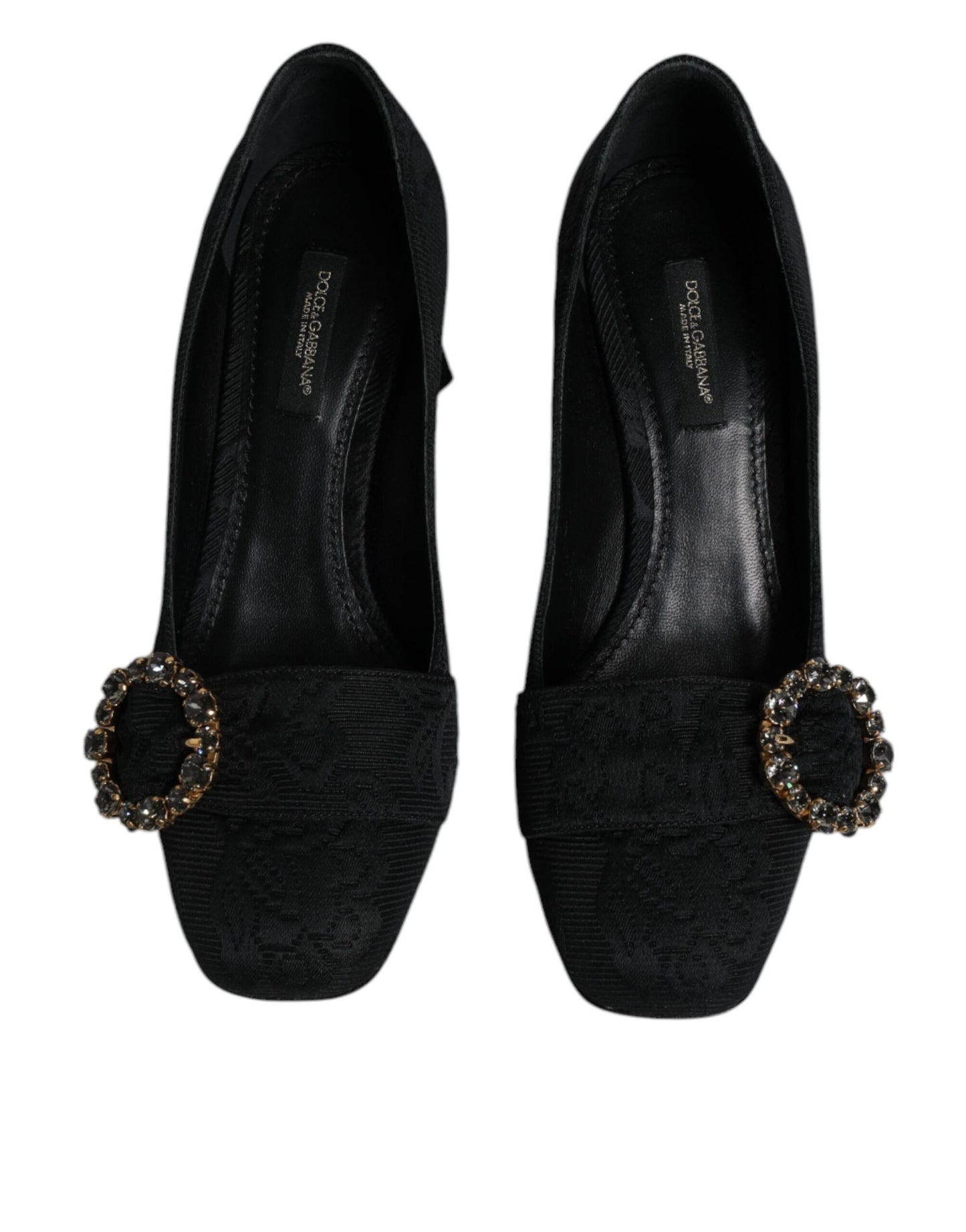 Zapatos de tacón con cristales y brocado negro