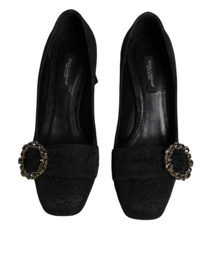 Zapatos de tacón con cristales y brocado negro