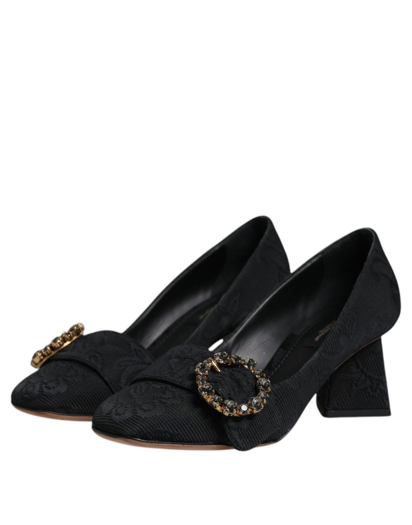 Zapatos de tacón con cristales y brocado negro